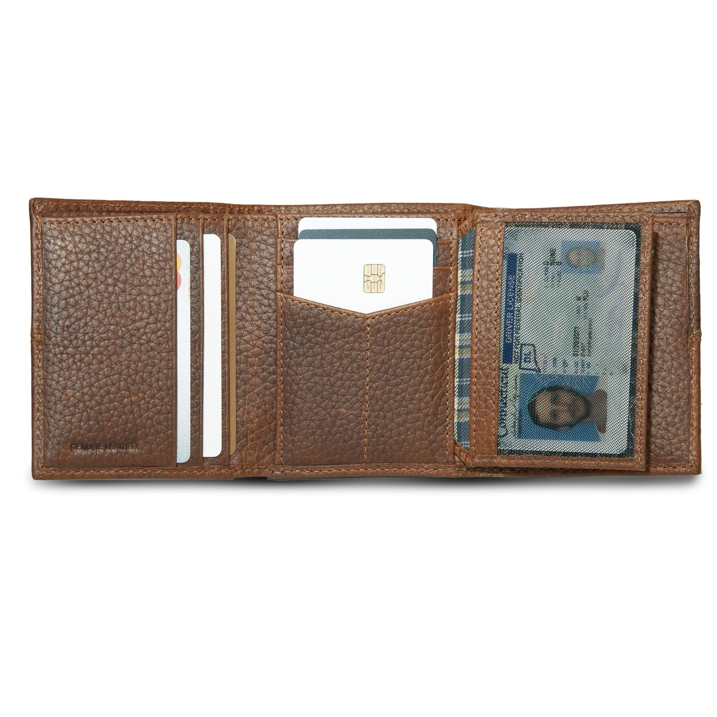 Extra Capacity Rugged Leather Trifold With Flip Id-Black-18