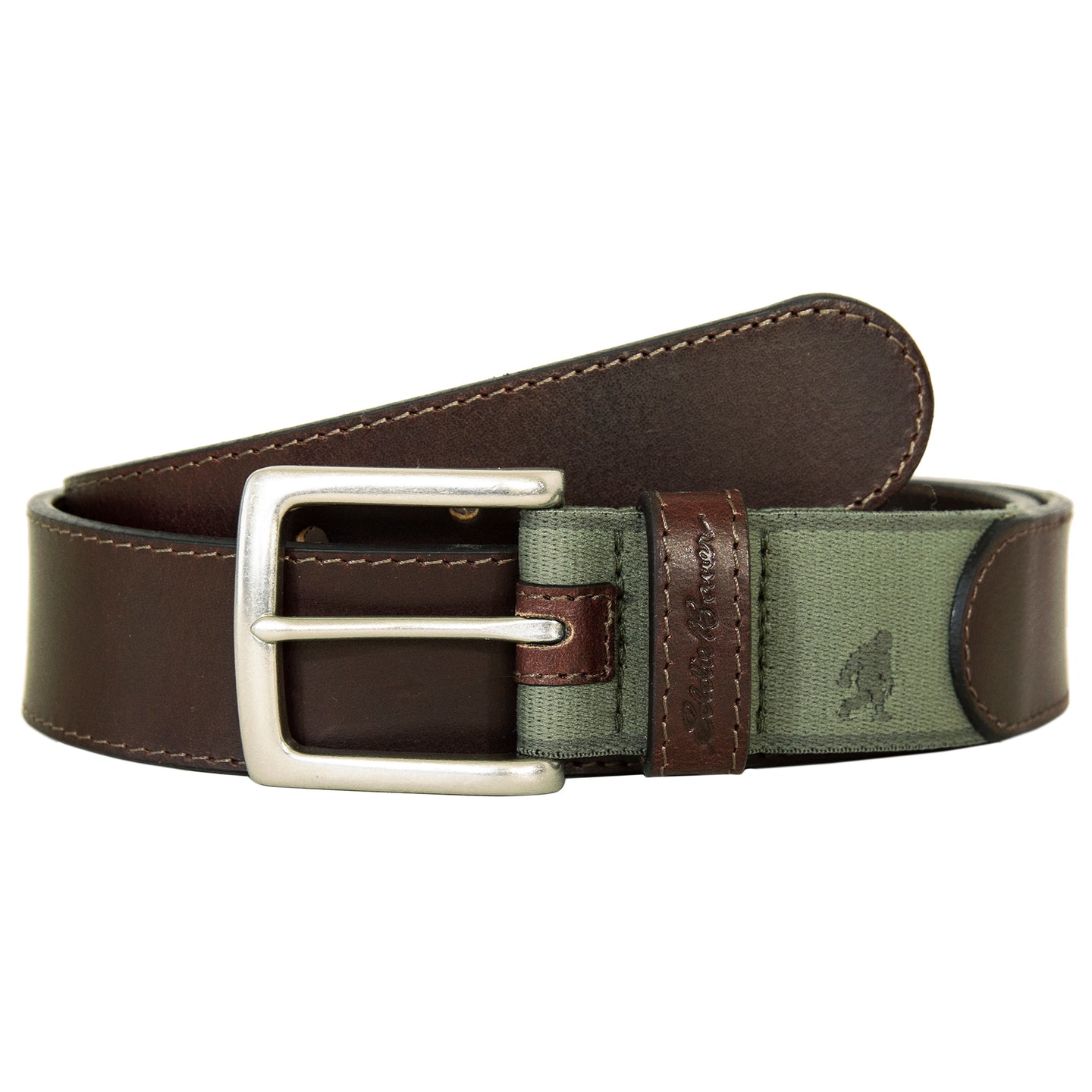 Rugged Leather Belt With Stretch Tab And Sasquatch Design-Brown-2