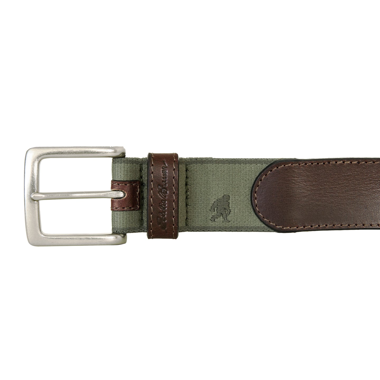 Rugged Leather Belt With Stretch Tab And Sasquatch Design-Brown-3