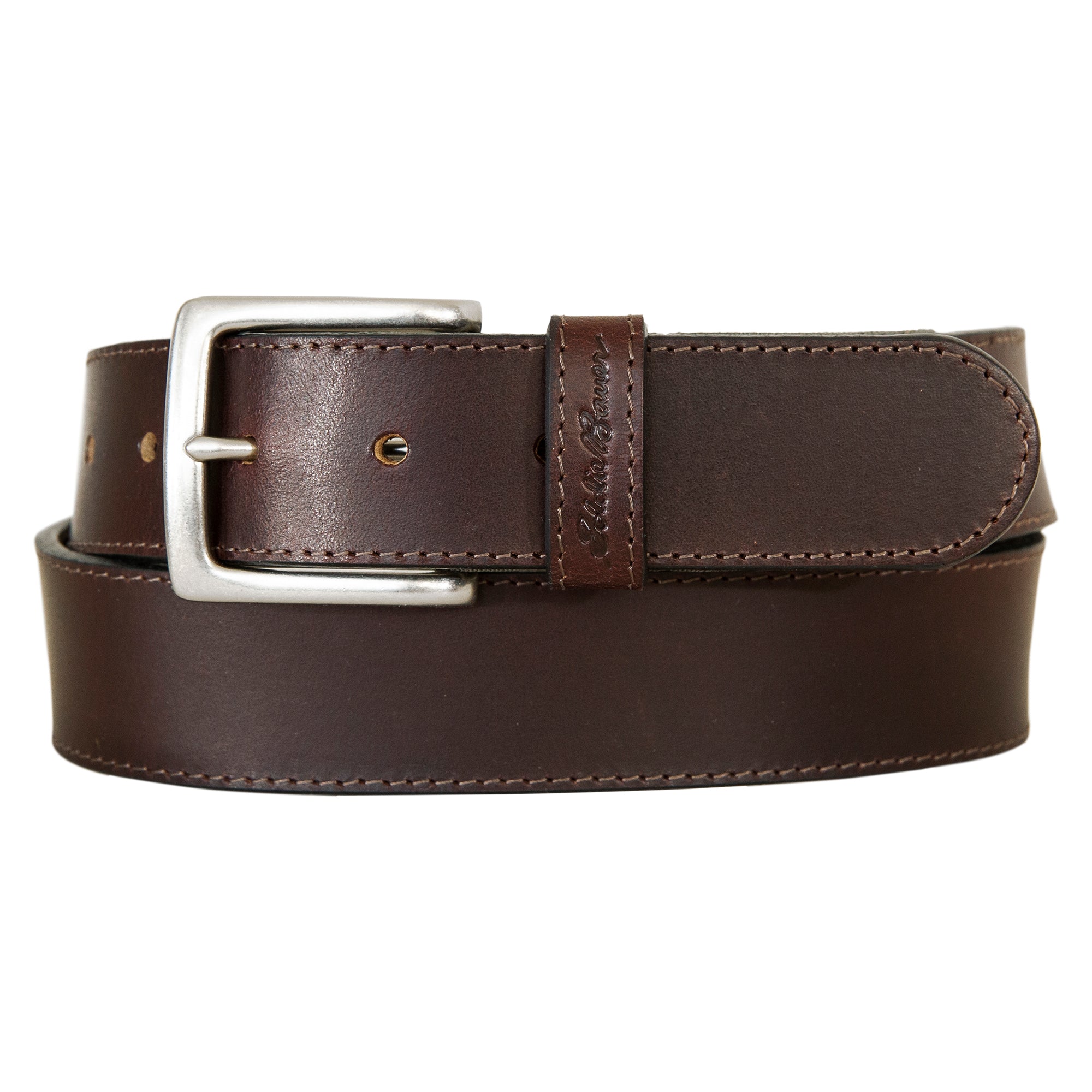 Eddie Bauer Rugged Leather Belt with Stretch Tab and Sasquatch Design