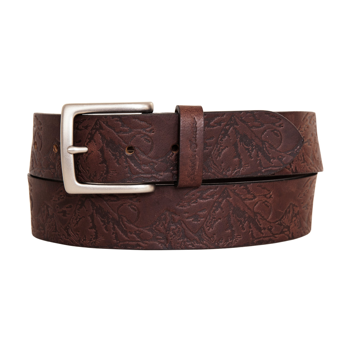 vintage 90s eddie bauer brown leather belt embossed floral western boho Vintage Eddie Bauer Brown Leather Belt – Brass Buckle  main image 4