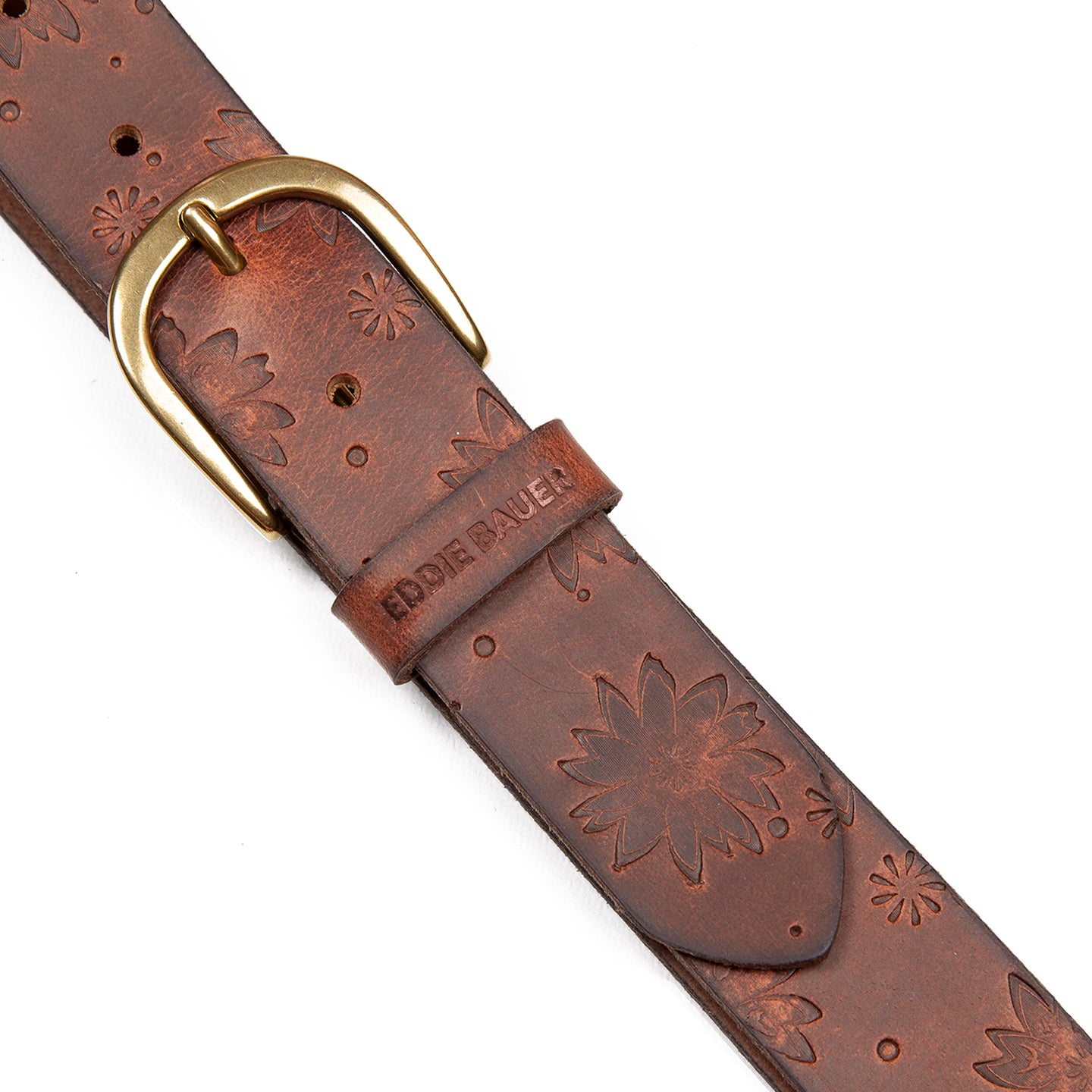 Floral Tooled Leather Belt-TAN-11