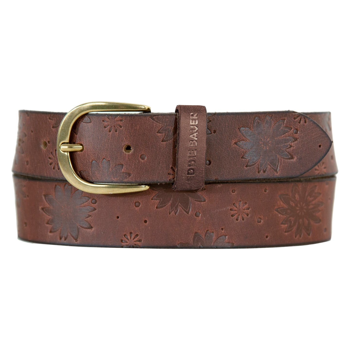 Floral Tooled Leather Belt-TAN-7