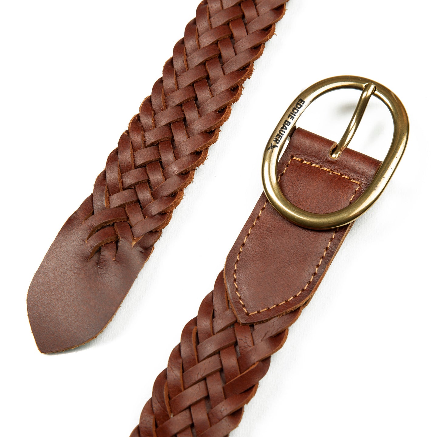 Center Bar Woven Leather Belt-TAN-9