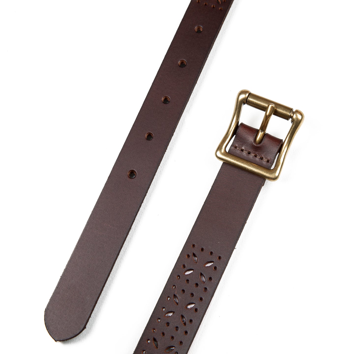 Perforated Pattern Leather Belt-Brown-2