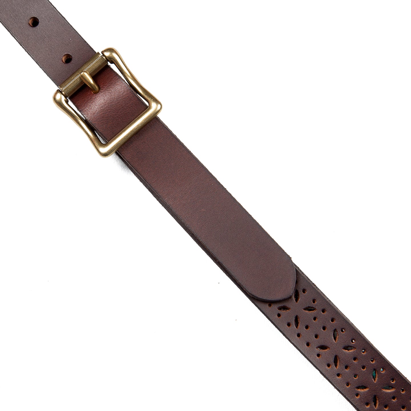 Perforated Pattern Leather Belt-Brown-3