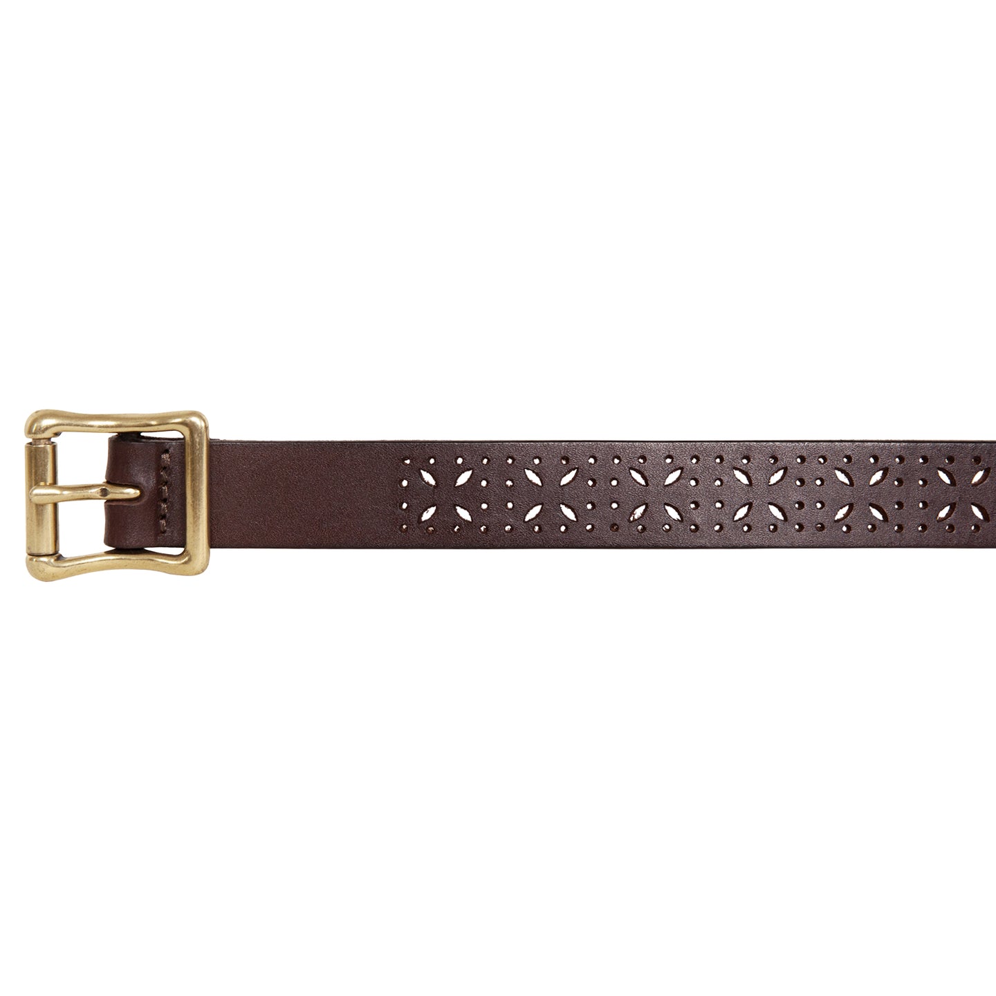 Perforated Pattern Leather Belt-Brown-4