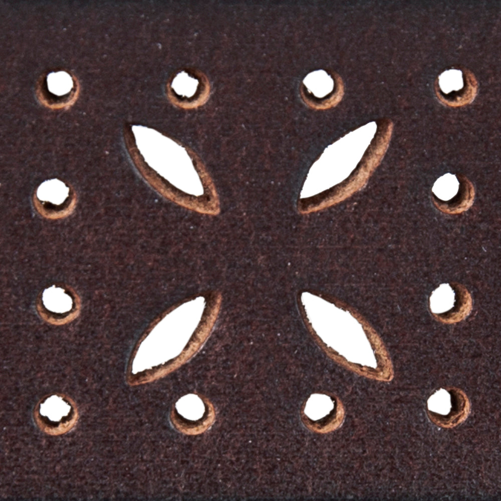 Perforated Pattern Leather Belt-Brown-7