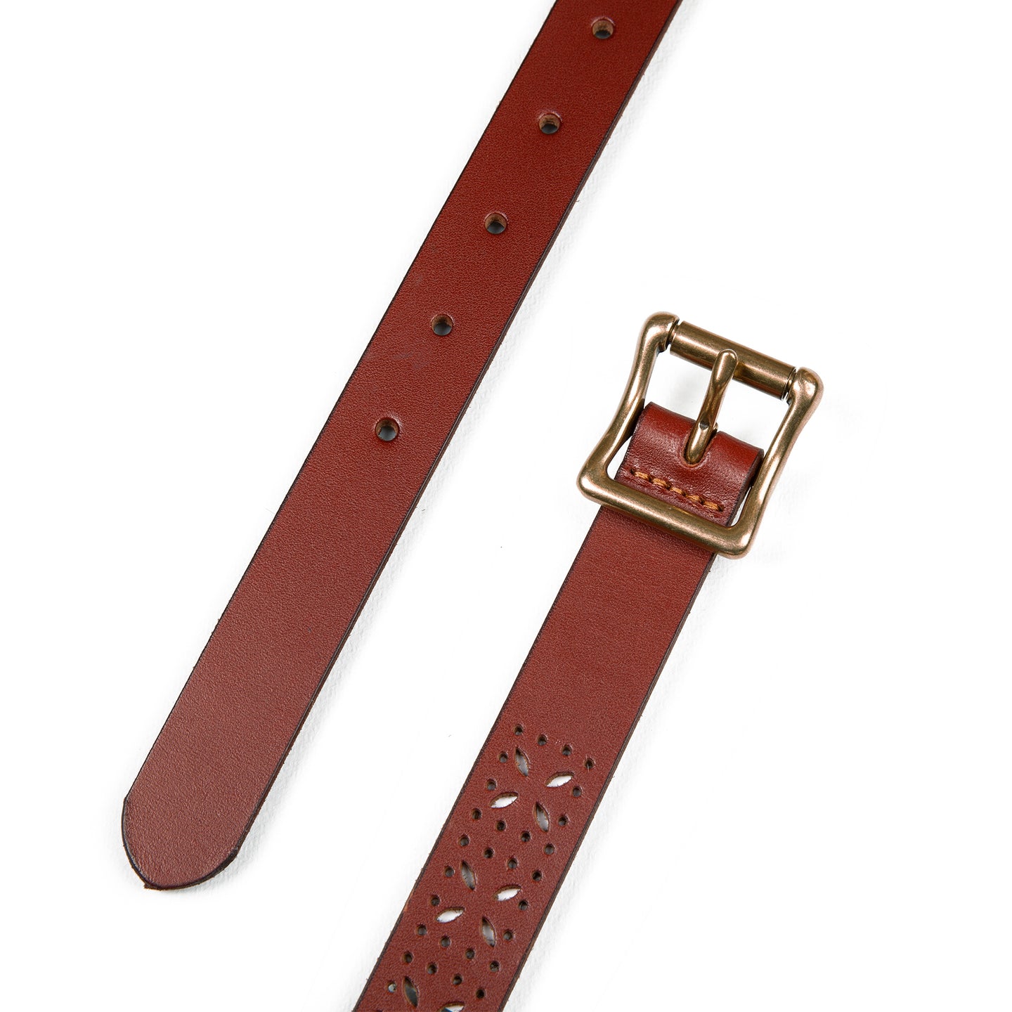 Perforated Pattern Leather Belt-TAN-9