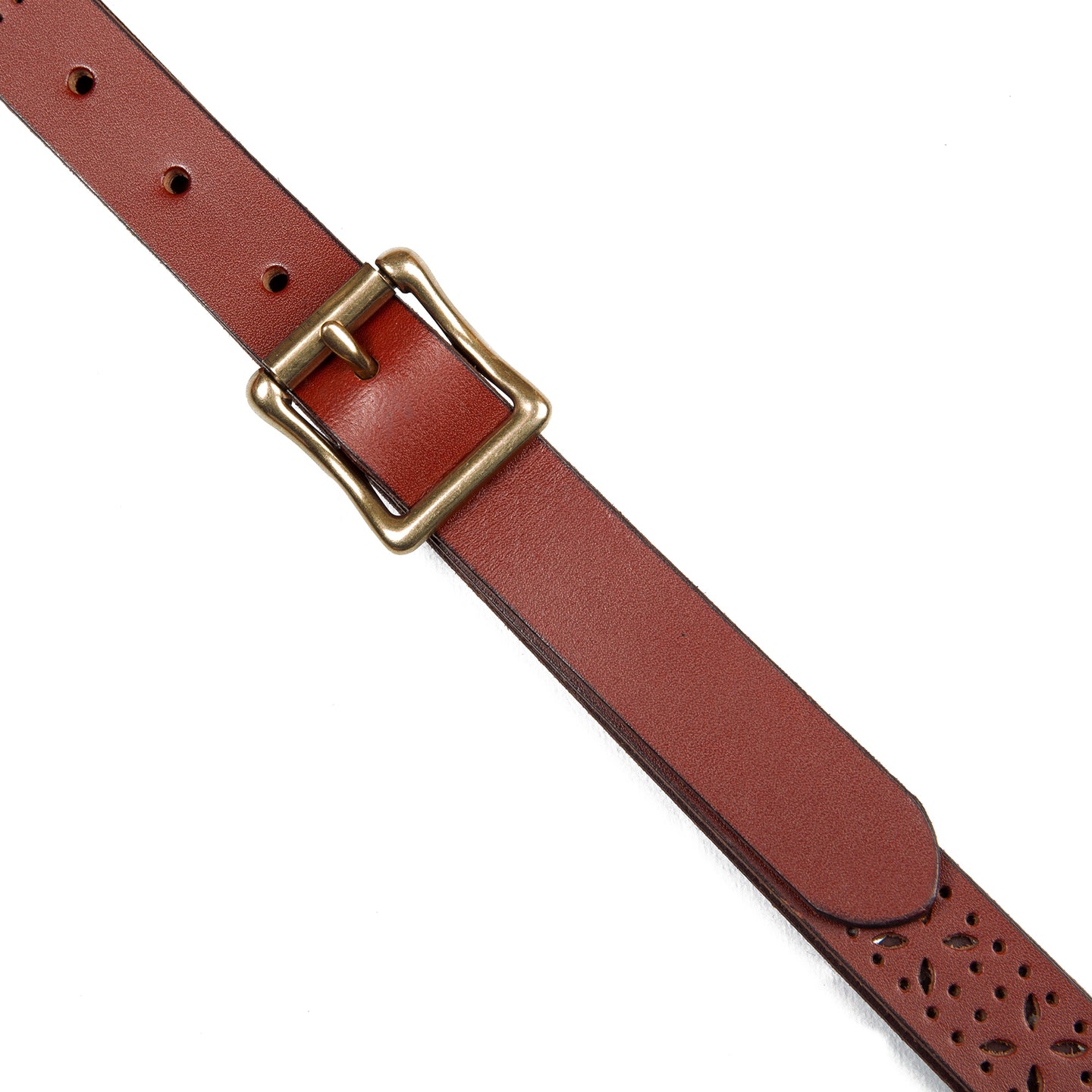 Perforated Pattern Leather Belt-TAN-10
