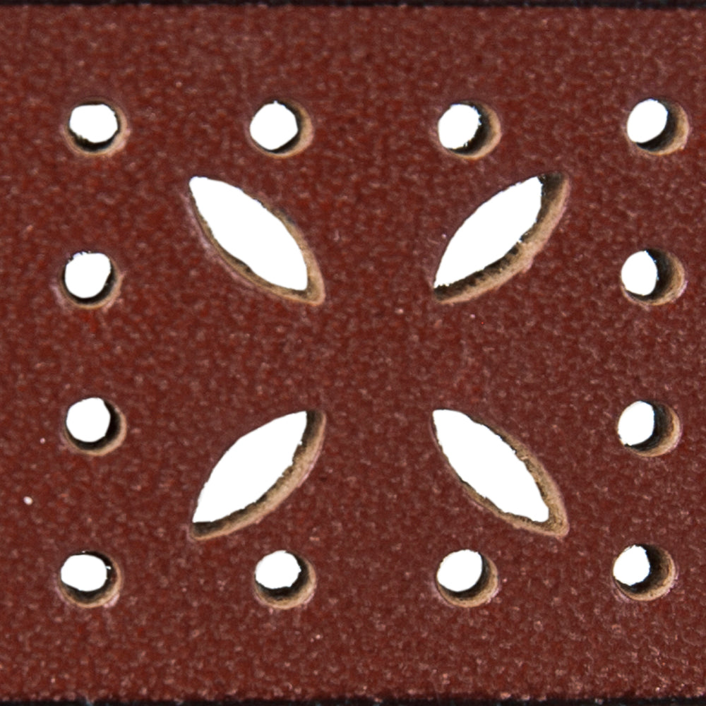 Perforated Pattern Leather Belt-TAN-13