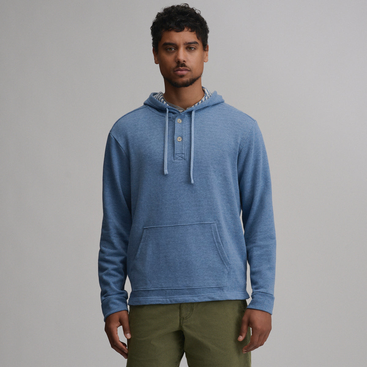 Men's Striped Hood Pullover-Hea/Blu-1