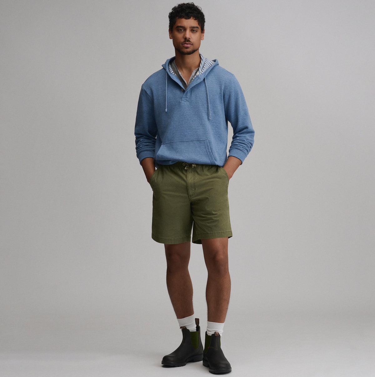 Men's Striped Hood Pullover-Hea/Blu-5