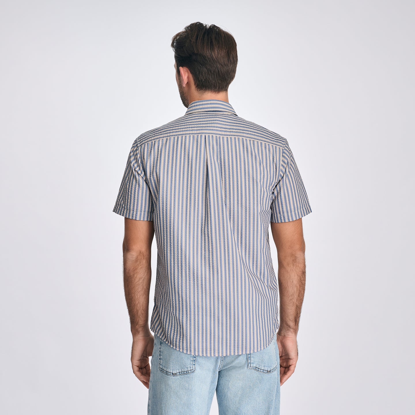 Men's Short-Sleeve Pack It 3.0 Seersucker Shirt-Blue Haze-2