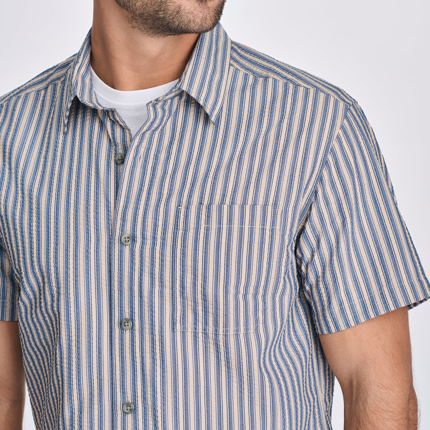 Men's Short-Sleeve Pack It 3.0 Seersucker Shirt-Blue Haze-3