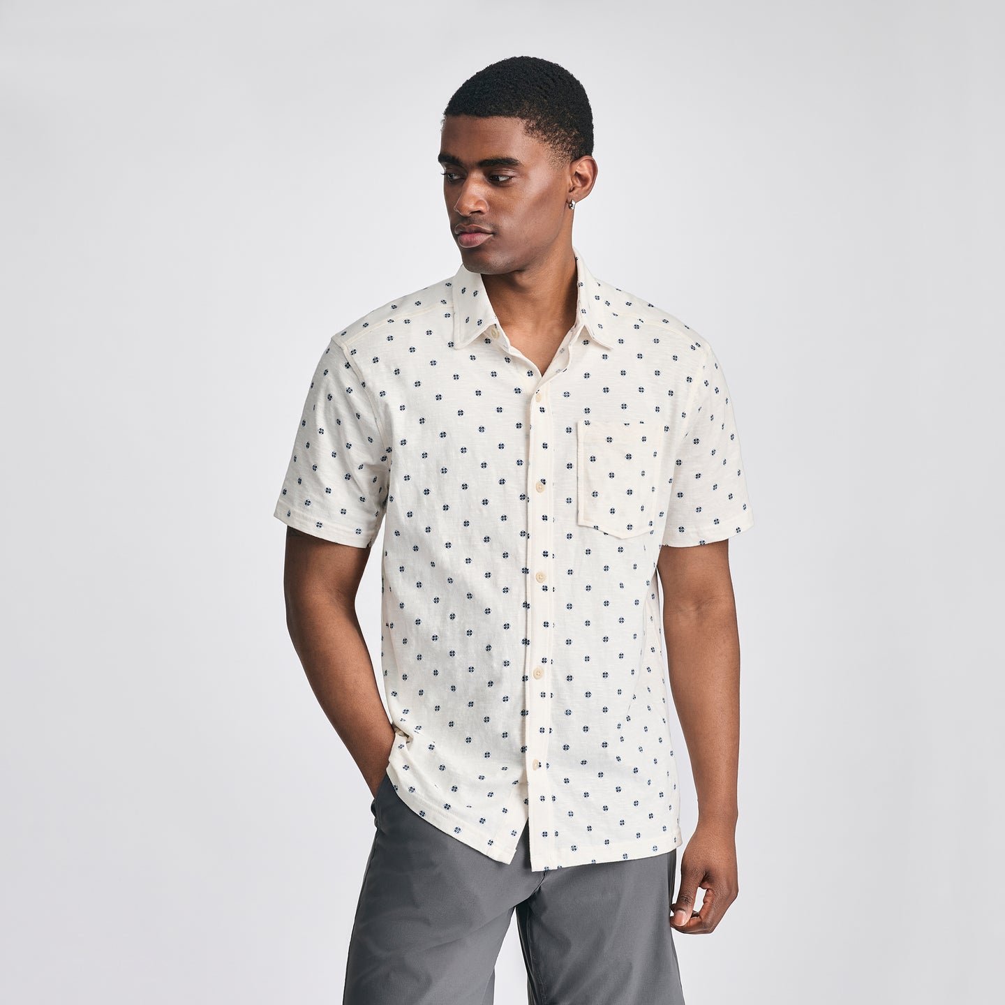 Men's Knit Baja Pocket Button-Up Shirt-Ivory-1