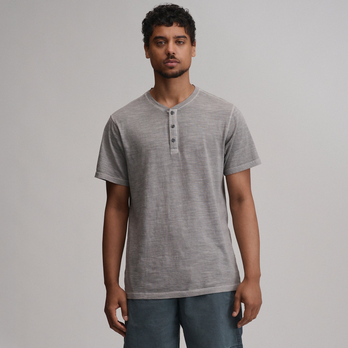 Men's Short-Sleeve Sunwashed Cotton Henley-Lead-1
