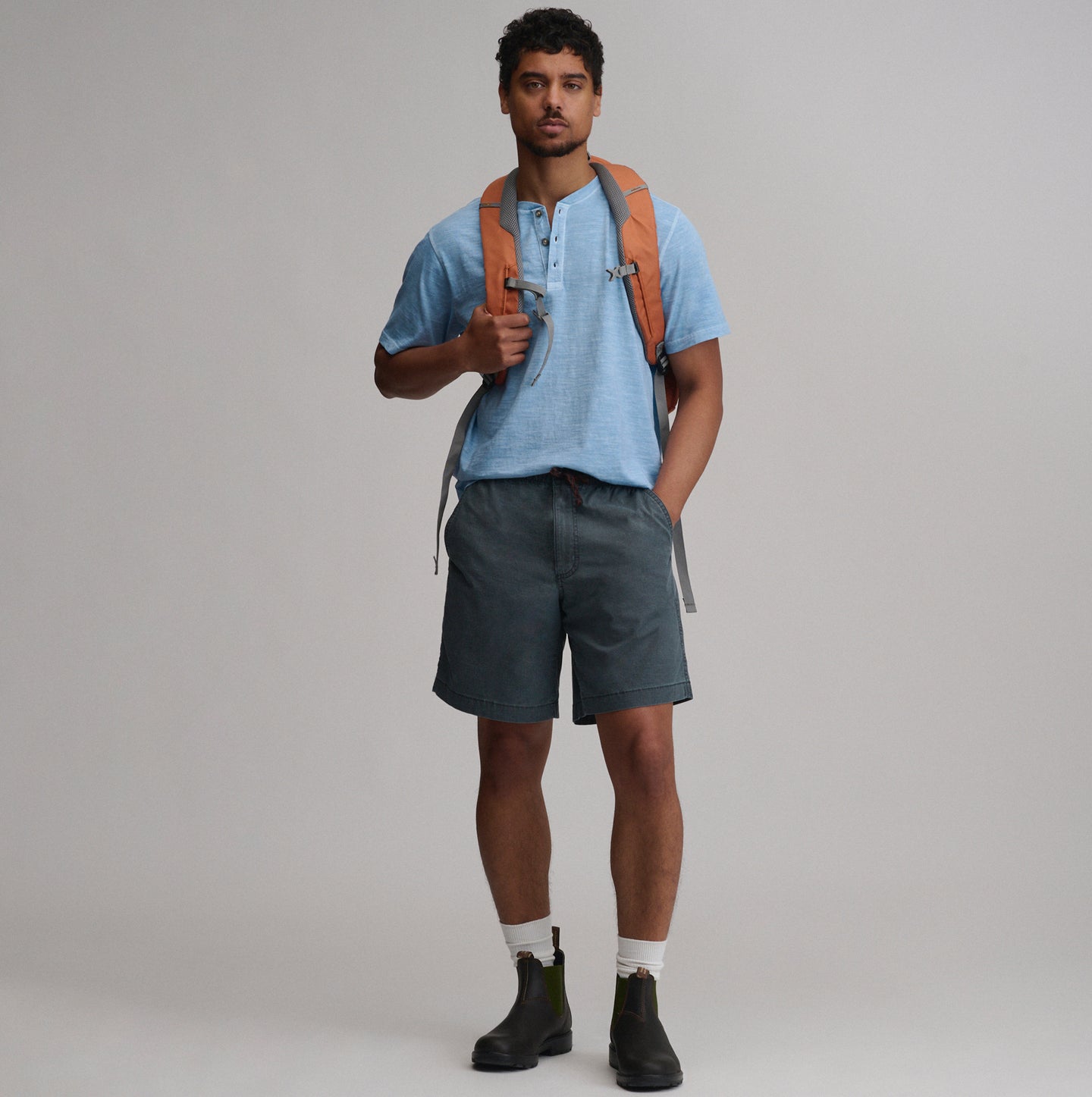 Men's Short-Sleeve Sunwashed Cotton Henley-Slate Blue-8