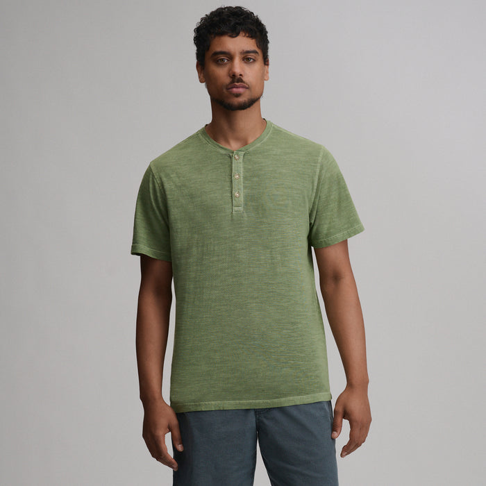 T-shirt Henley pour homme, manches courtes, en coton délavé