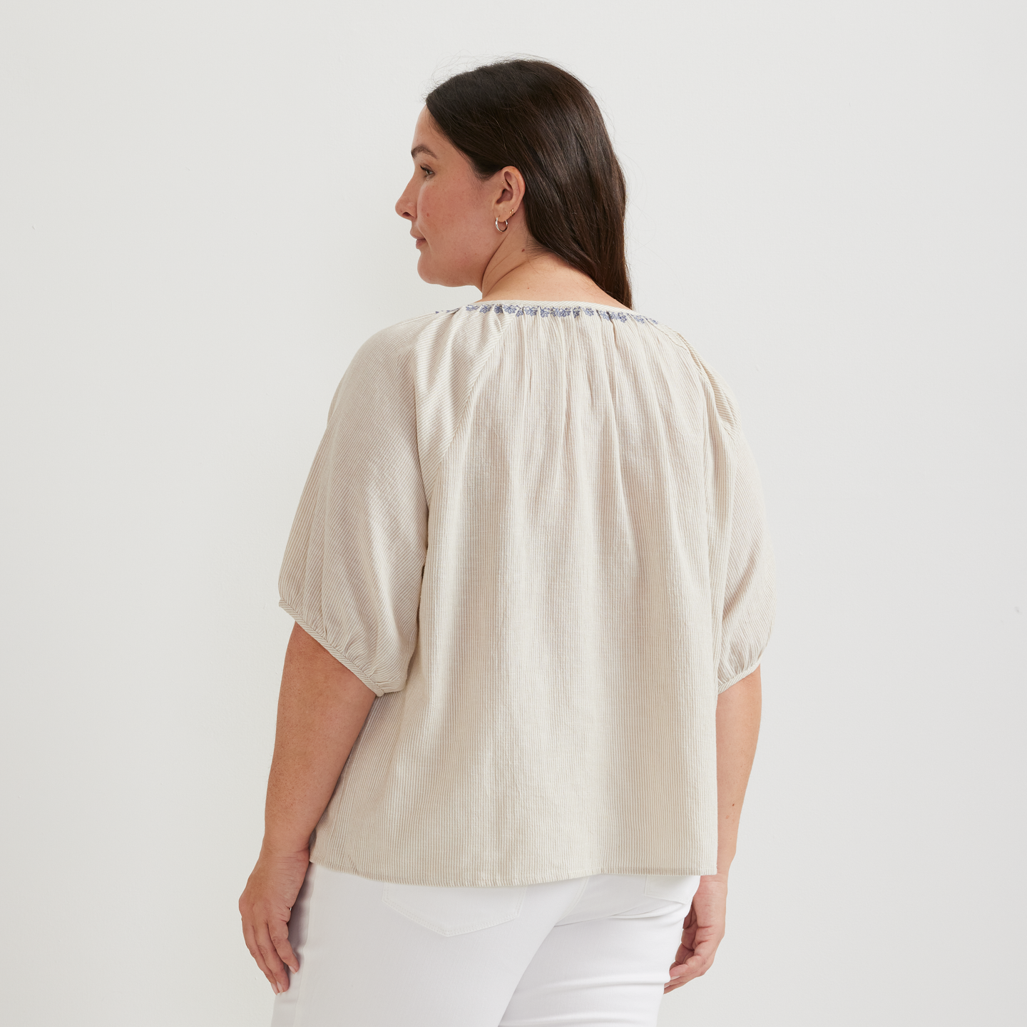 Women's Embroidered Trim Shirt-Pumice-Plus-F1