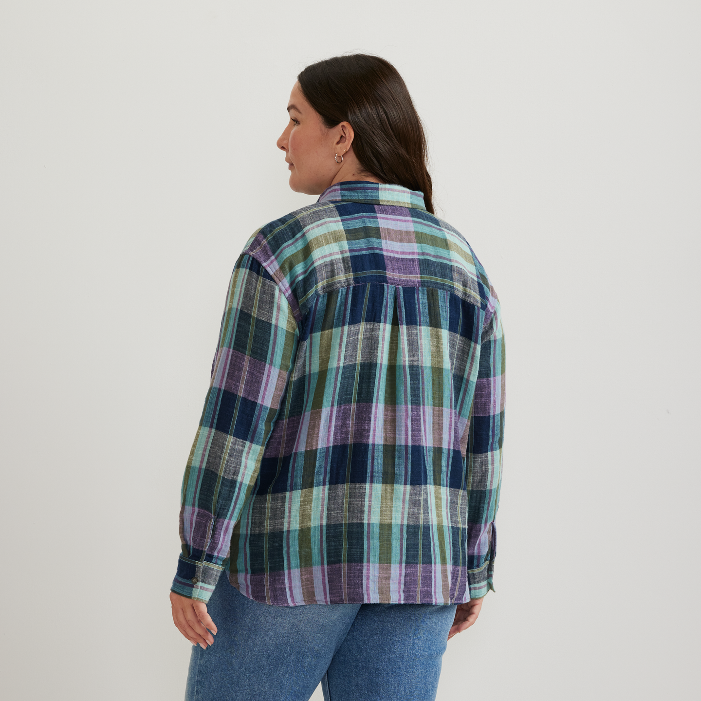 Women's Plaid Cotton Slub-Texture Shirt-Orchid-Plus-F1