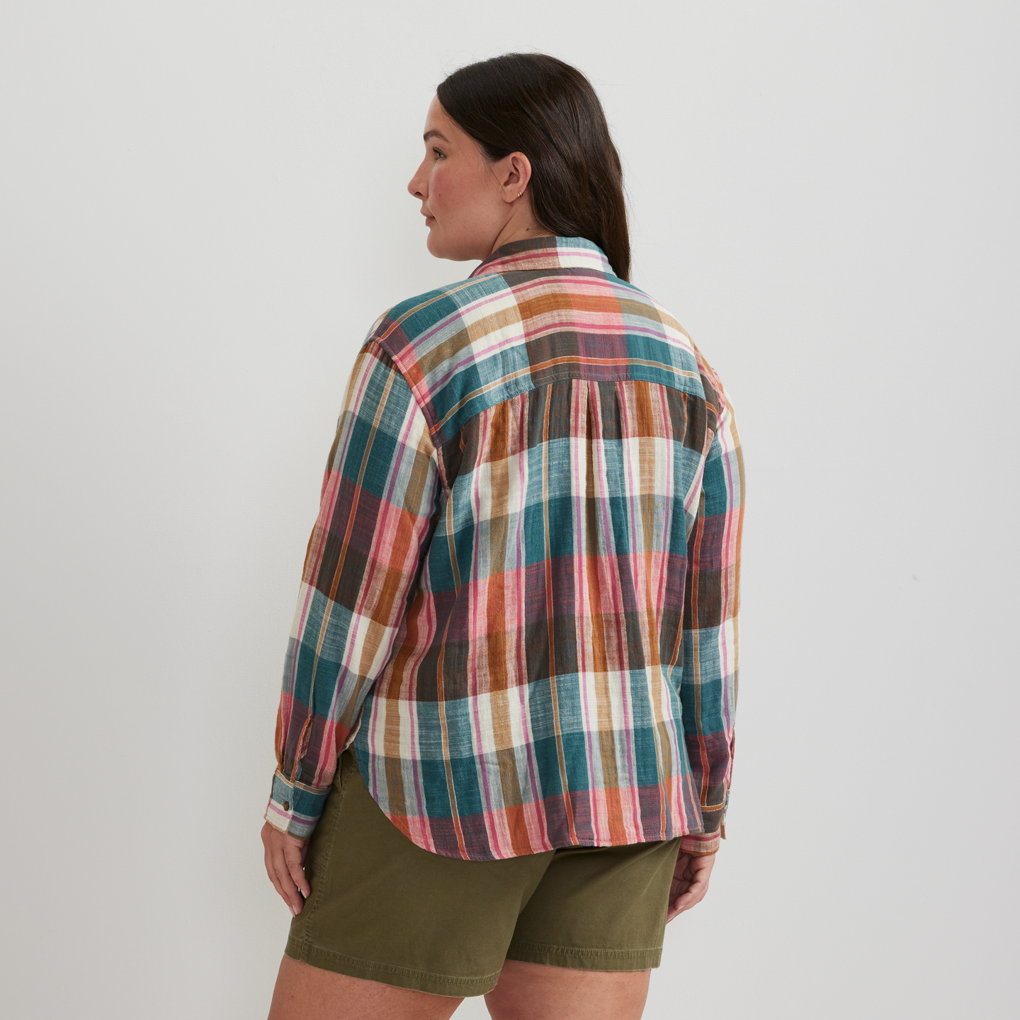 Women's Plaid Cotton Slub-Texture Shirt-Lt Berry-Plus-F1