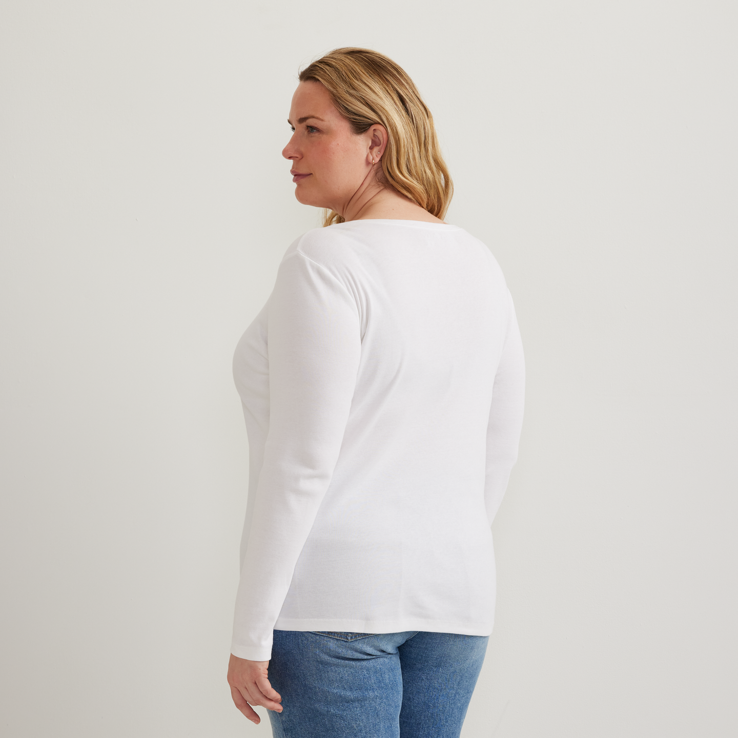 Women's Everyday Long-Sleeve V-Neck T-Shirt-White-Plus-F1