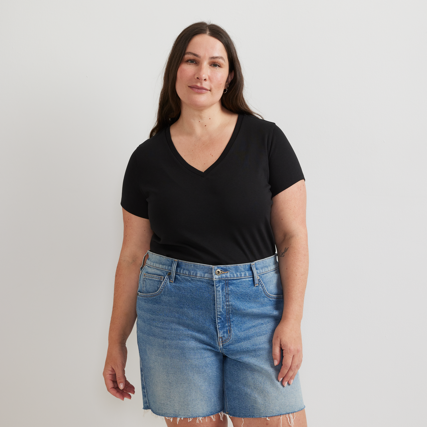 Women's Everyday Short-Sleeve V-Neck T-Shirt-Black-Plus-C1