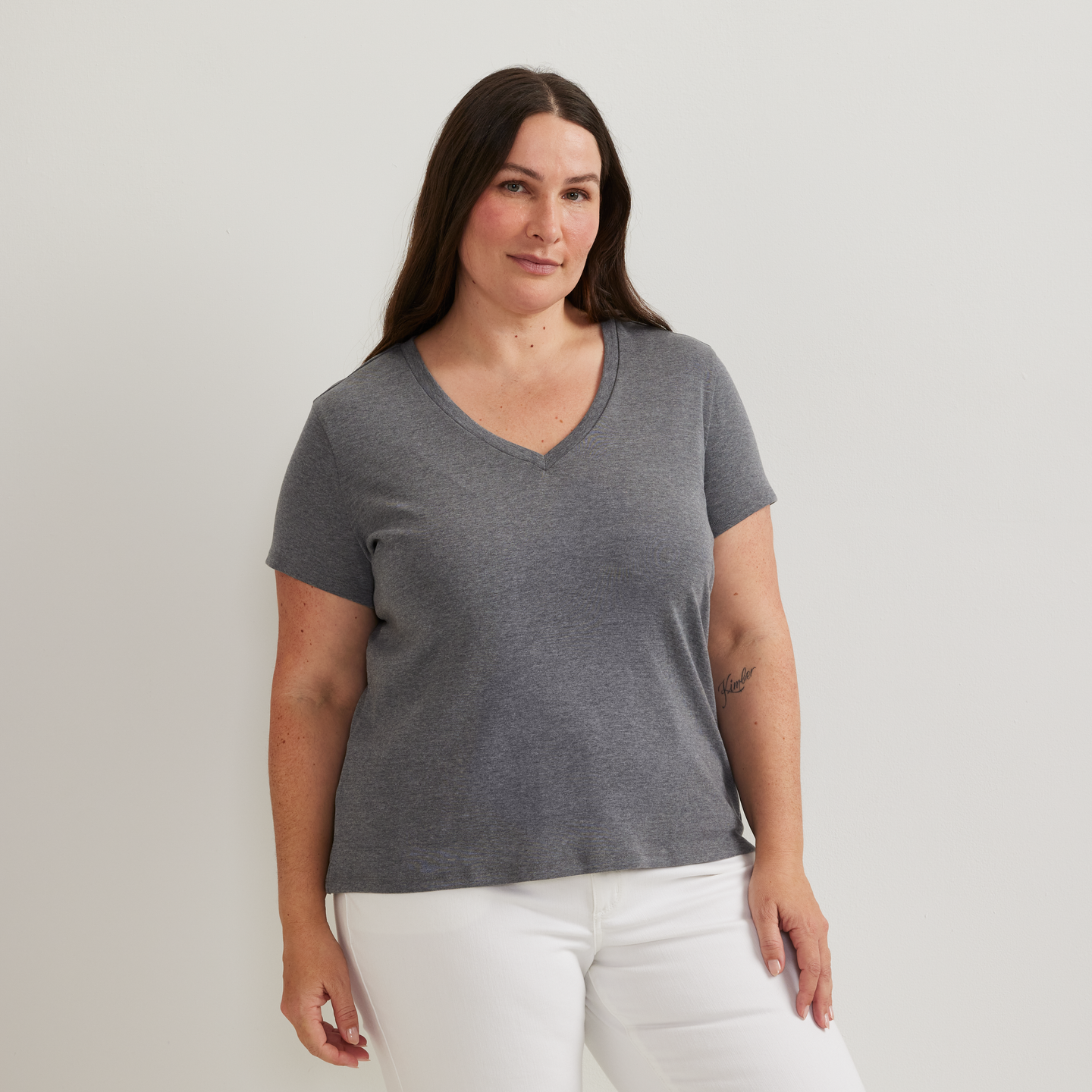 Women's Everyday Short-Sleeve V-Neck T-Shirt-Med Htr Gray-Plus-C1