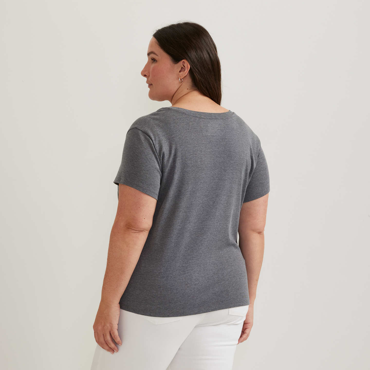 Women's Everyday Short-Sleeve V-Neck T-Shirt-Med Htr Gray-Plus-F1