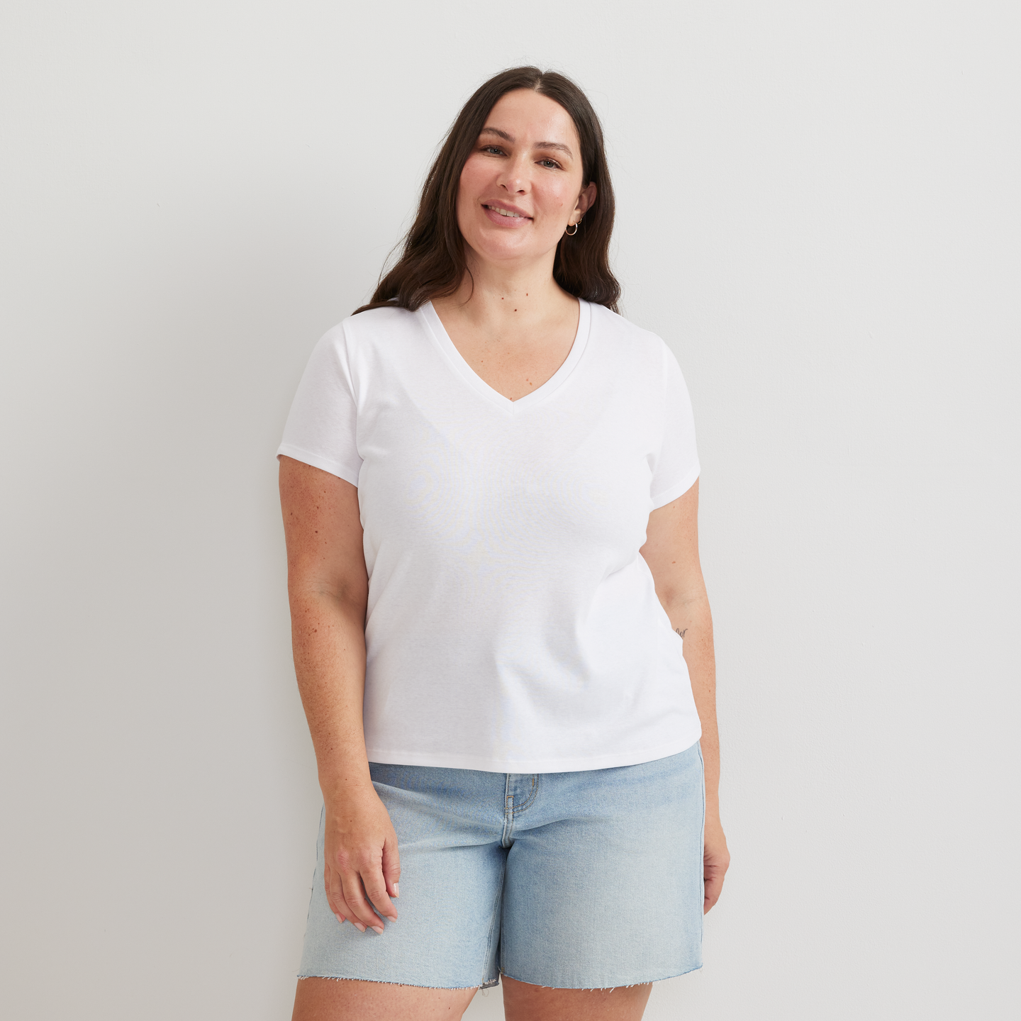 Women's Everyday Short-Sleeve V-Neck T-Shirt-White-Plus-C1