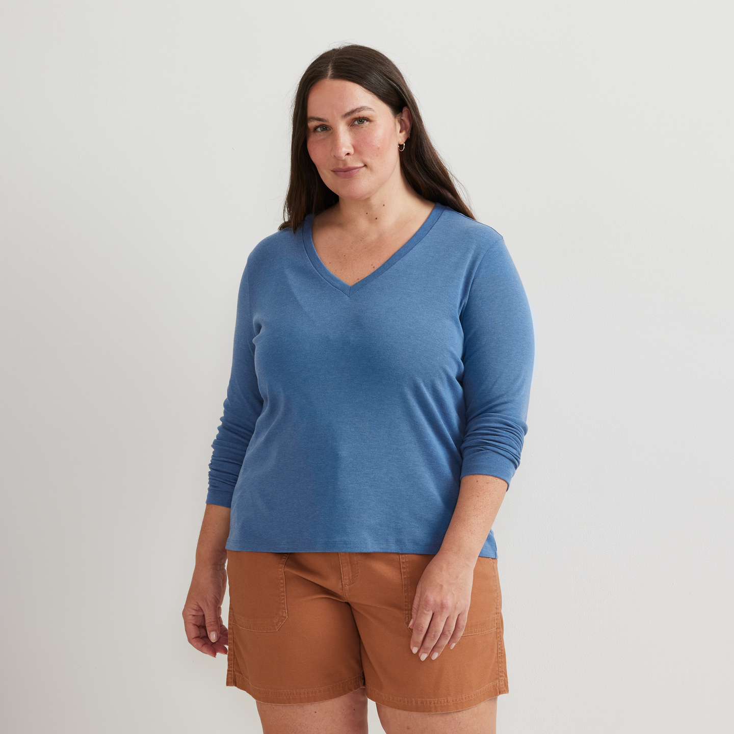 Women's Everyday Long-Sleeve V-Neck T-Shirt-Tile Blue-Plus-C1