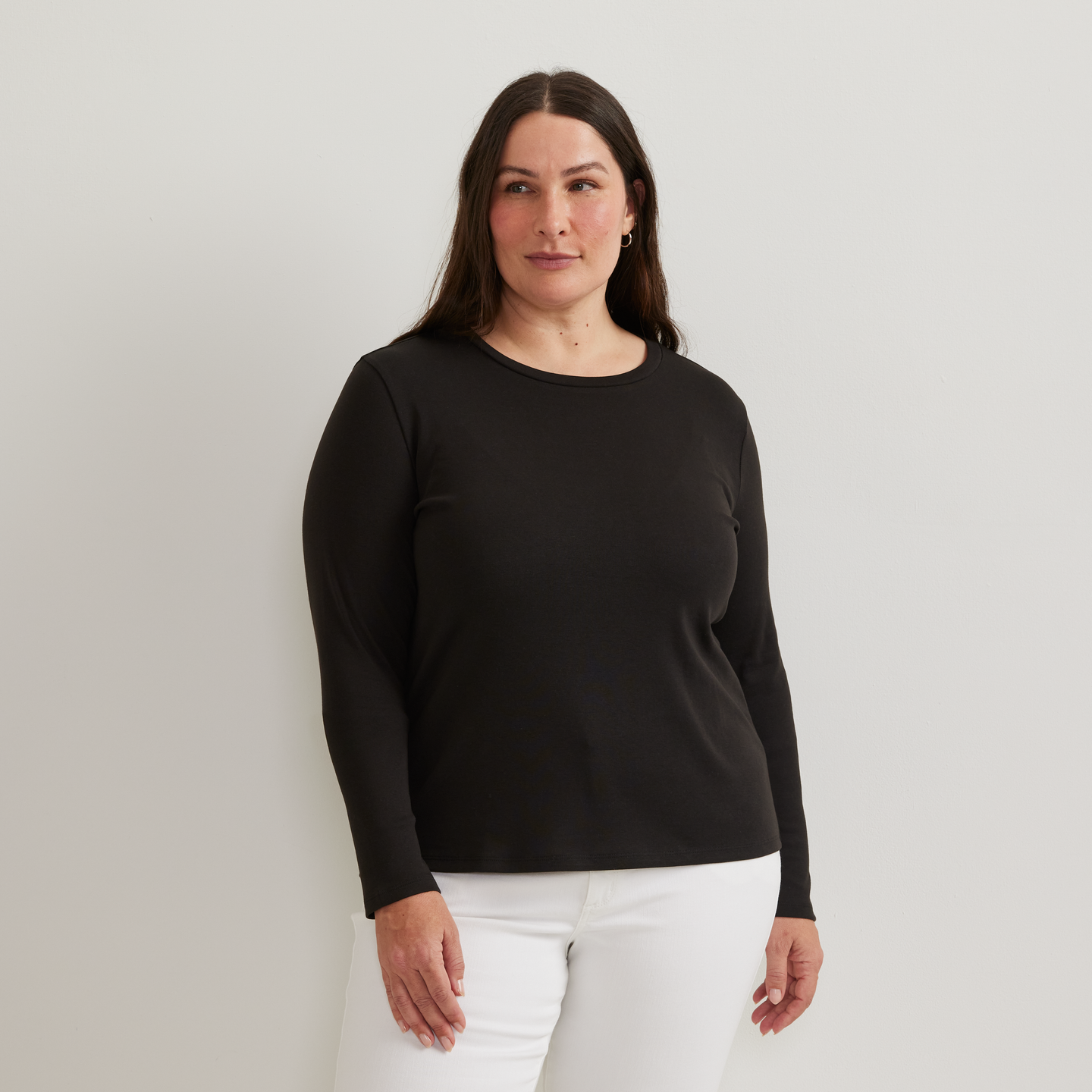 Women's Everyday Long-Sleeve Crewneck T-Shirt-Black-Plus-C1