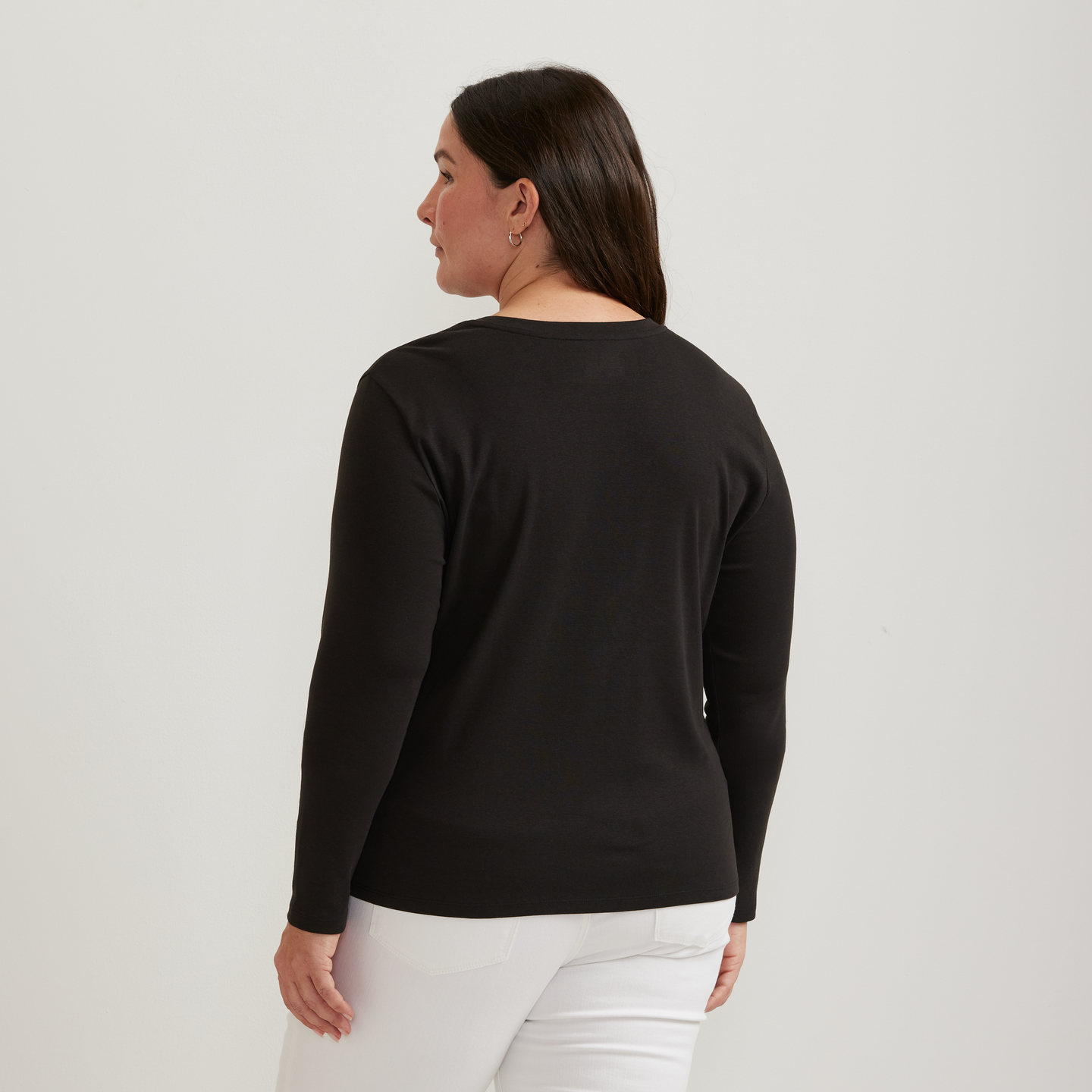 Women's Everyday Long-Sleeve Crewneck T-Shirt-Black-Plus-F1