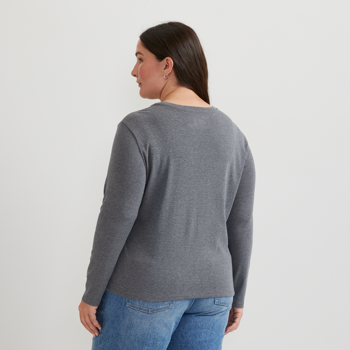 Women's Everyday Long-Sleeve Crewneck T-Shirt-Med Htr Gray-Plus-F1