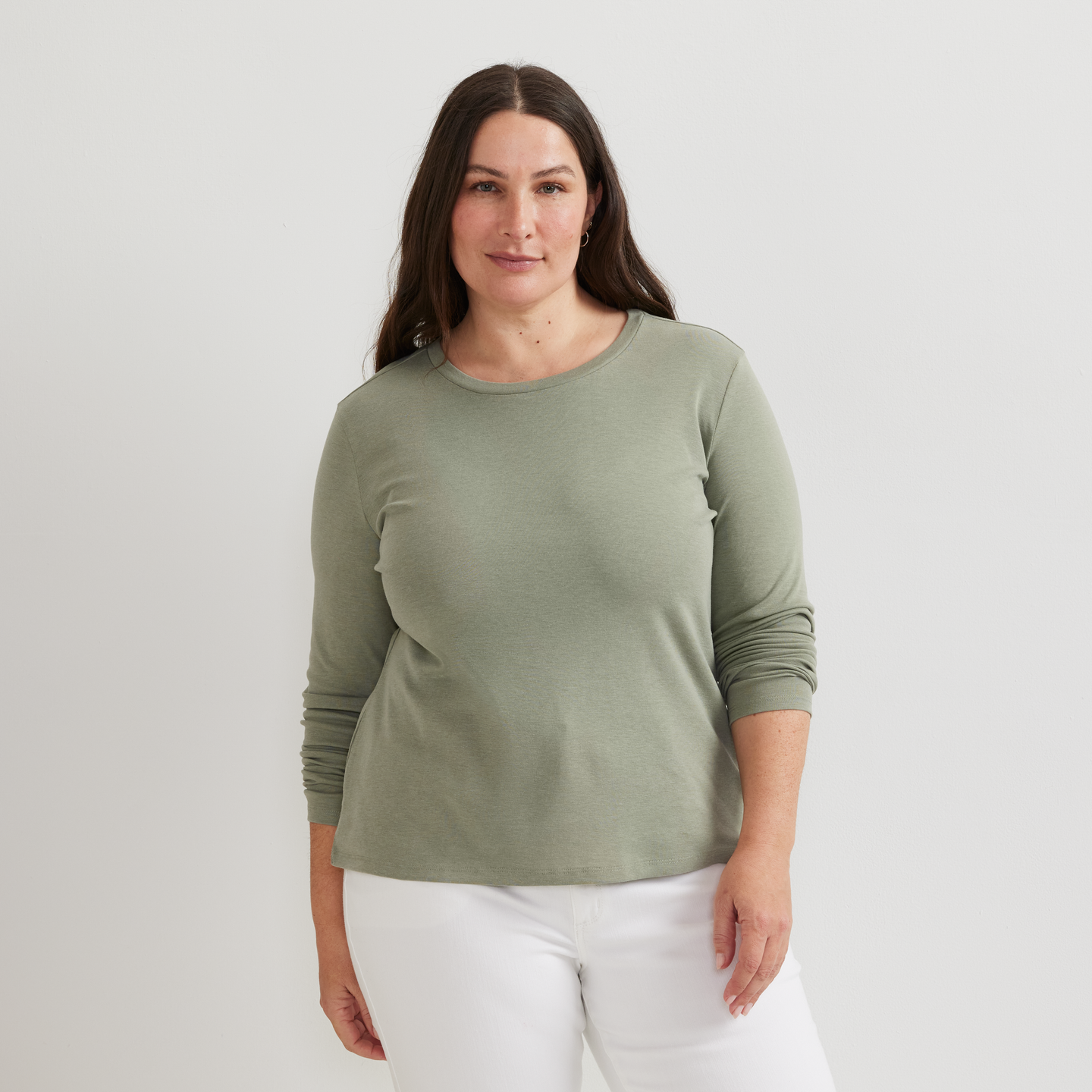 Women's Everyday Long-Sleeve Crewneck T-Shirt-Sage-Plus-C1