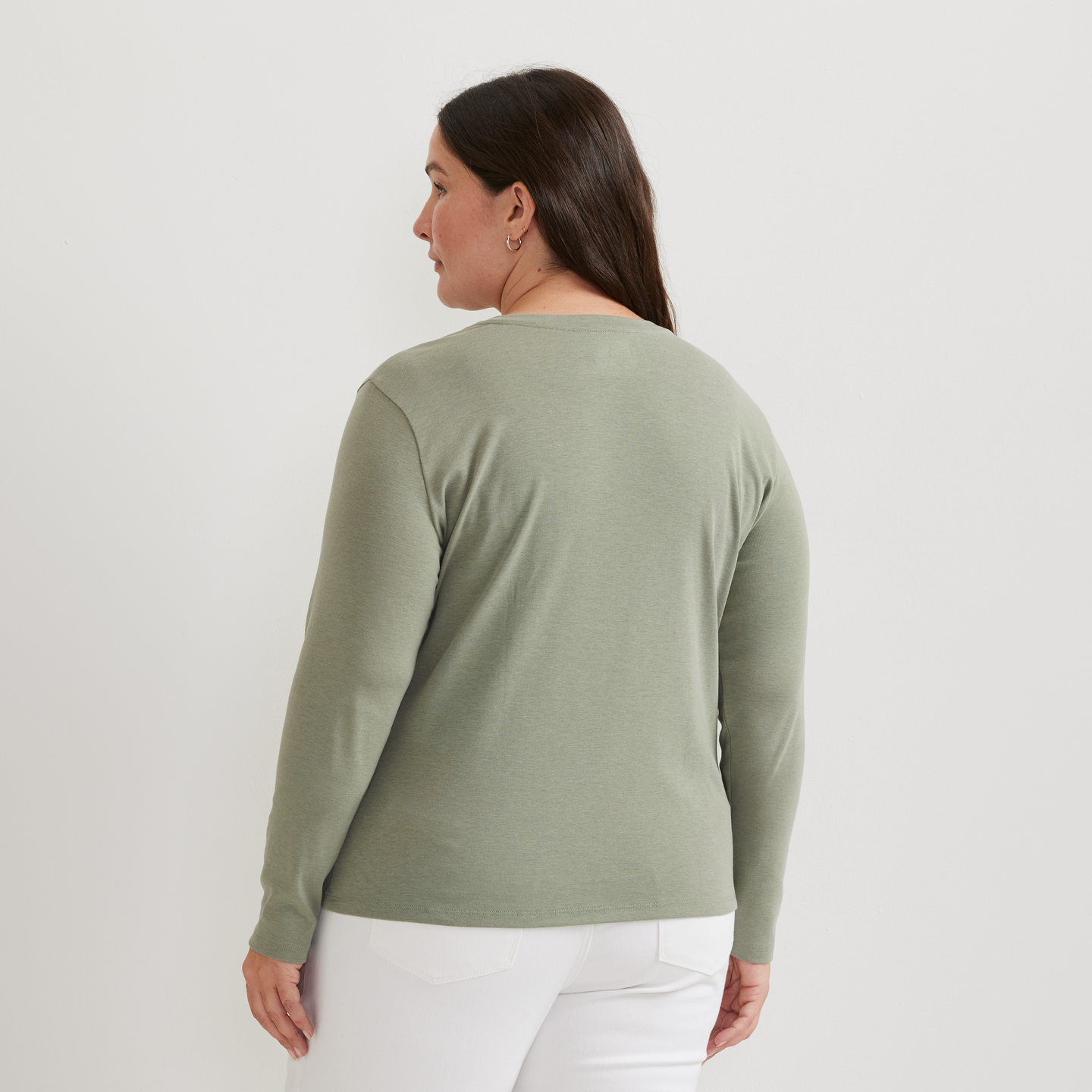 Women's Everyday Long-Sleeve Crewneck T-Shirt-Sage-Plus-F1