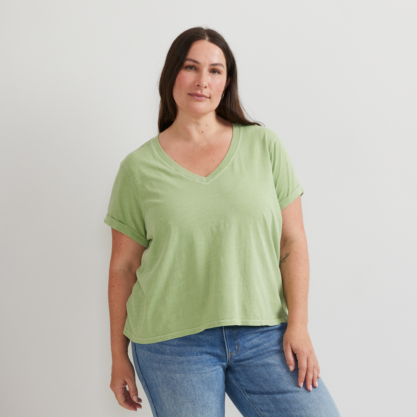 Women's Sunwashed V-Neck T-Shirt-Leaf-Plus-C1
