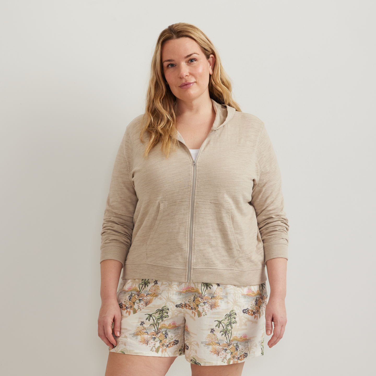 Women's Waverly Cotton Slub Full-Zip Sweatshirt-Pumice-Plus-C1