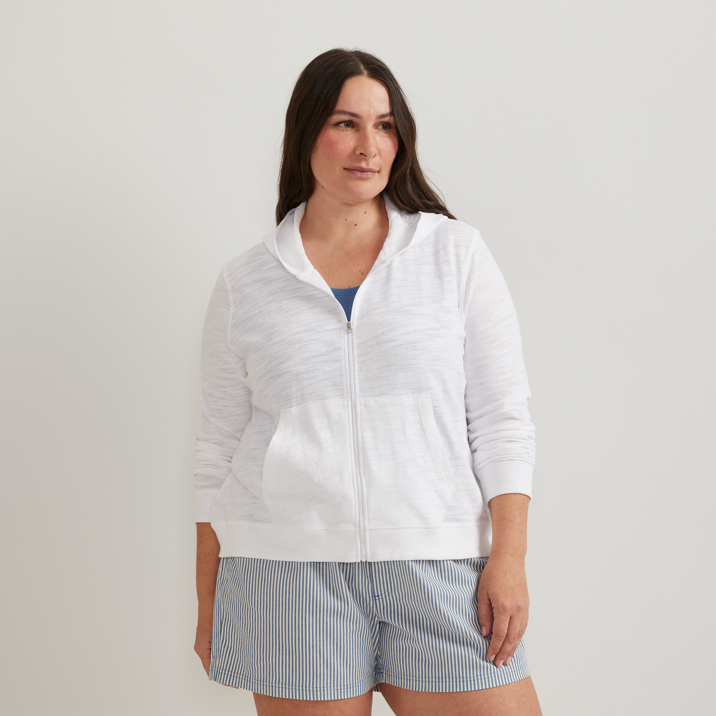 Women's Waverly Cotton Slub Full-Zip Sweatshirt-White-Plus-C1
