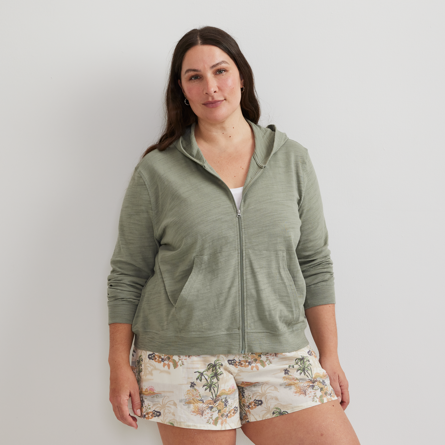 Women's Waverly Cotton Slub Full-Zip Sweatshirt-Sage-Plus-C1