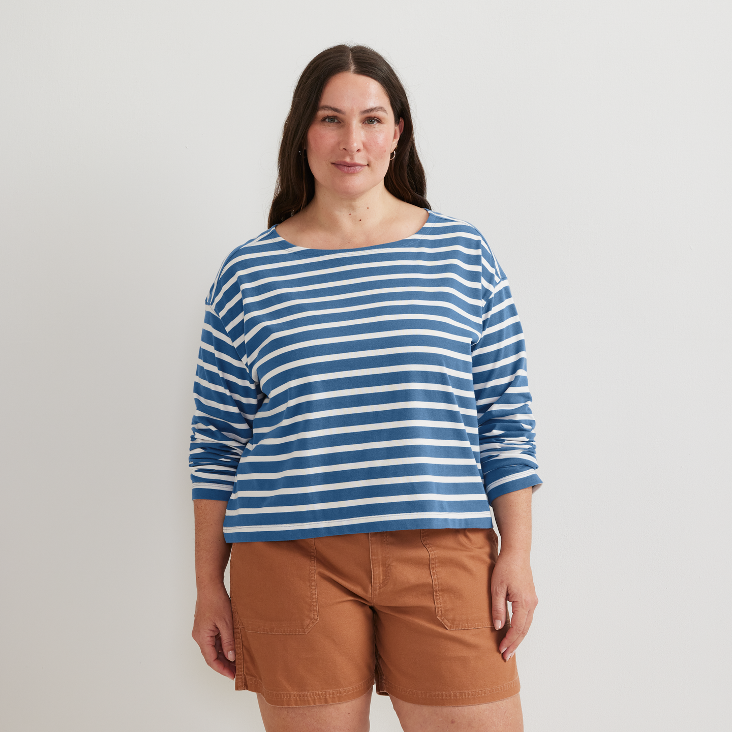 Women's Sailor Bateau Neck T-Shirt-Tile Blue-Plus-C1