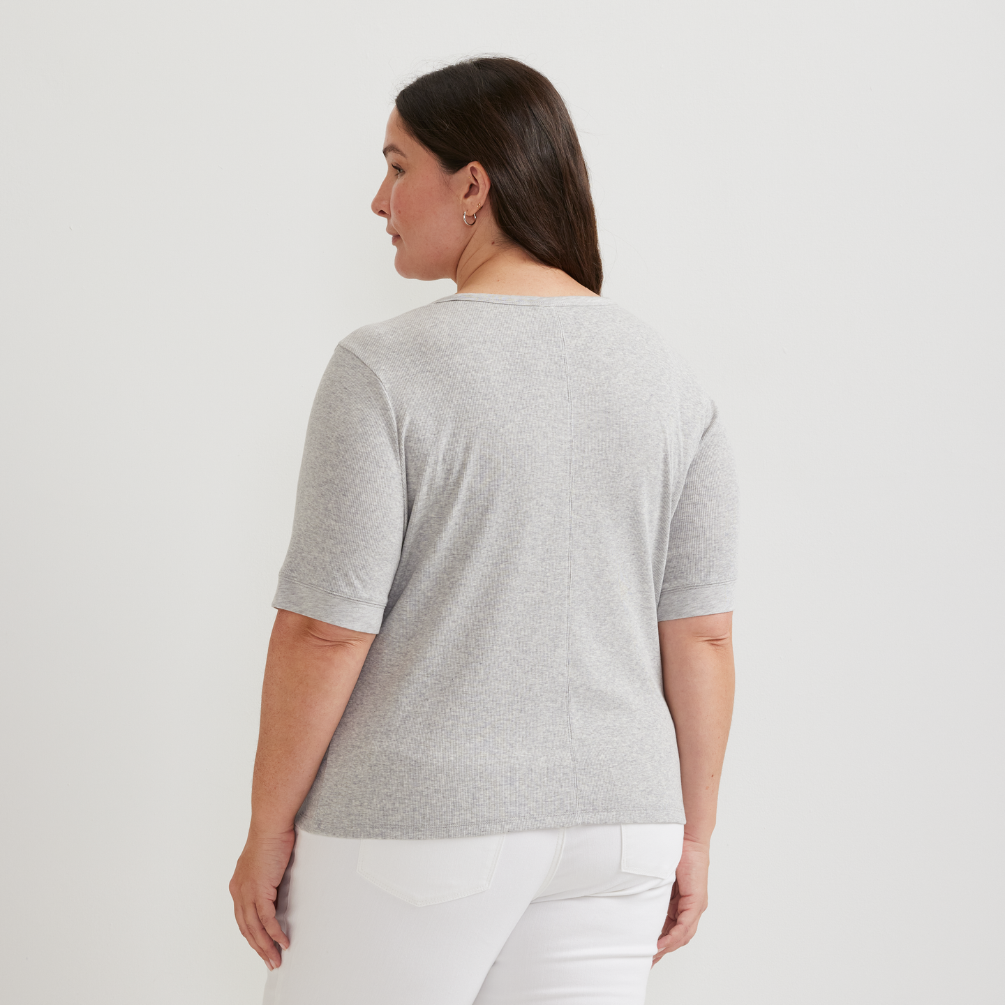 Women's Softline Short-Sleeve Ribbed Henley-Lt Htr Gray-Plus-F1