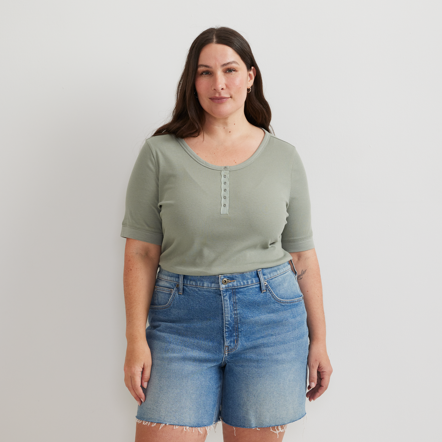 Women's Softline Short-Sleeve Ribbed Henley-Sage-Plus-C1