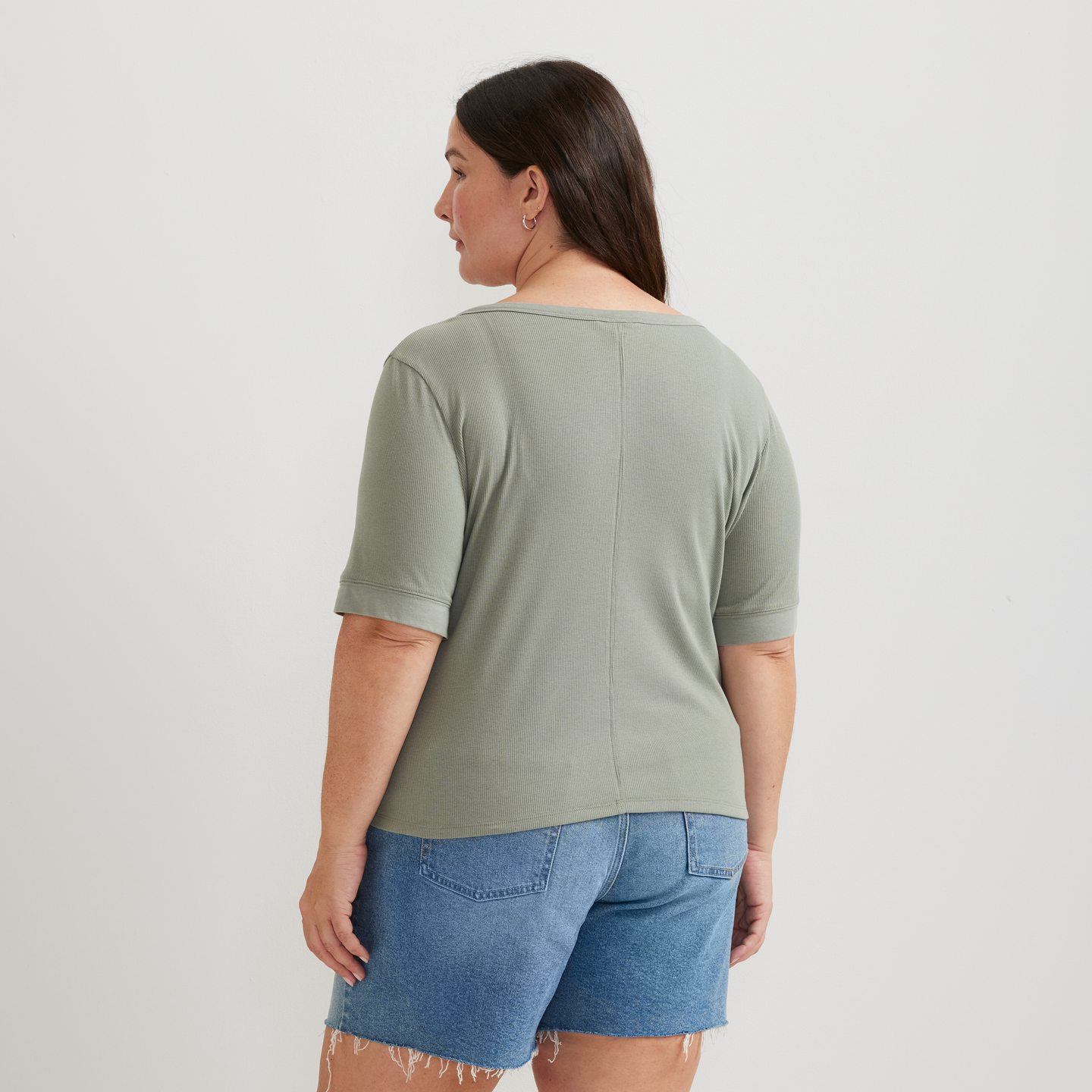 Women's Softline Short-Sleeve Ribbed Henley-Sage-Plus-F1