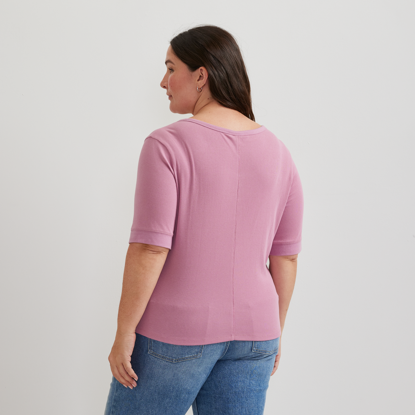 Women's Softline Short-Sleeve Ribbed Henley-Vintage Rose-Plus-F1