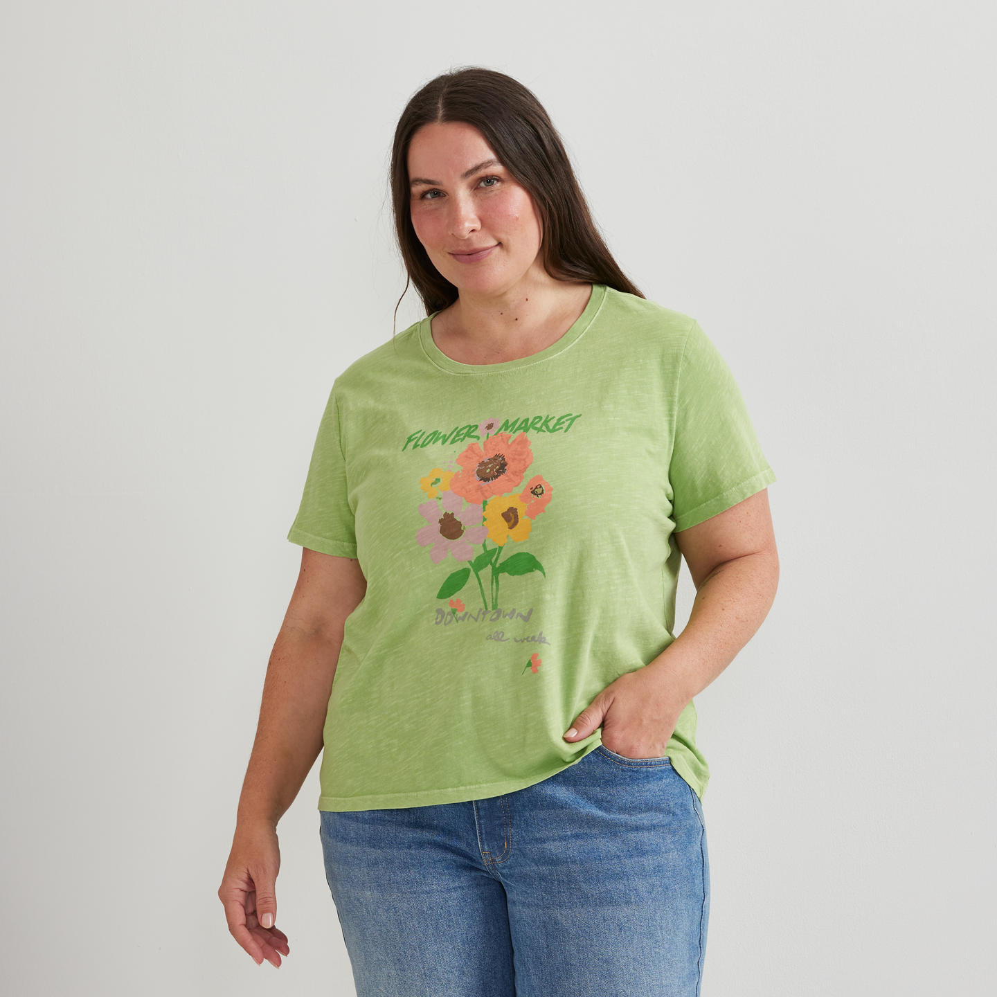 Women's Graphic T-Shirt - Flower Market-Leaf-Plus-C1
