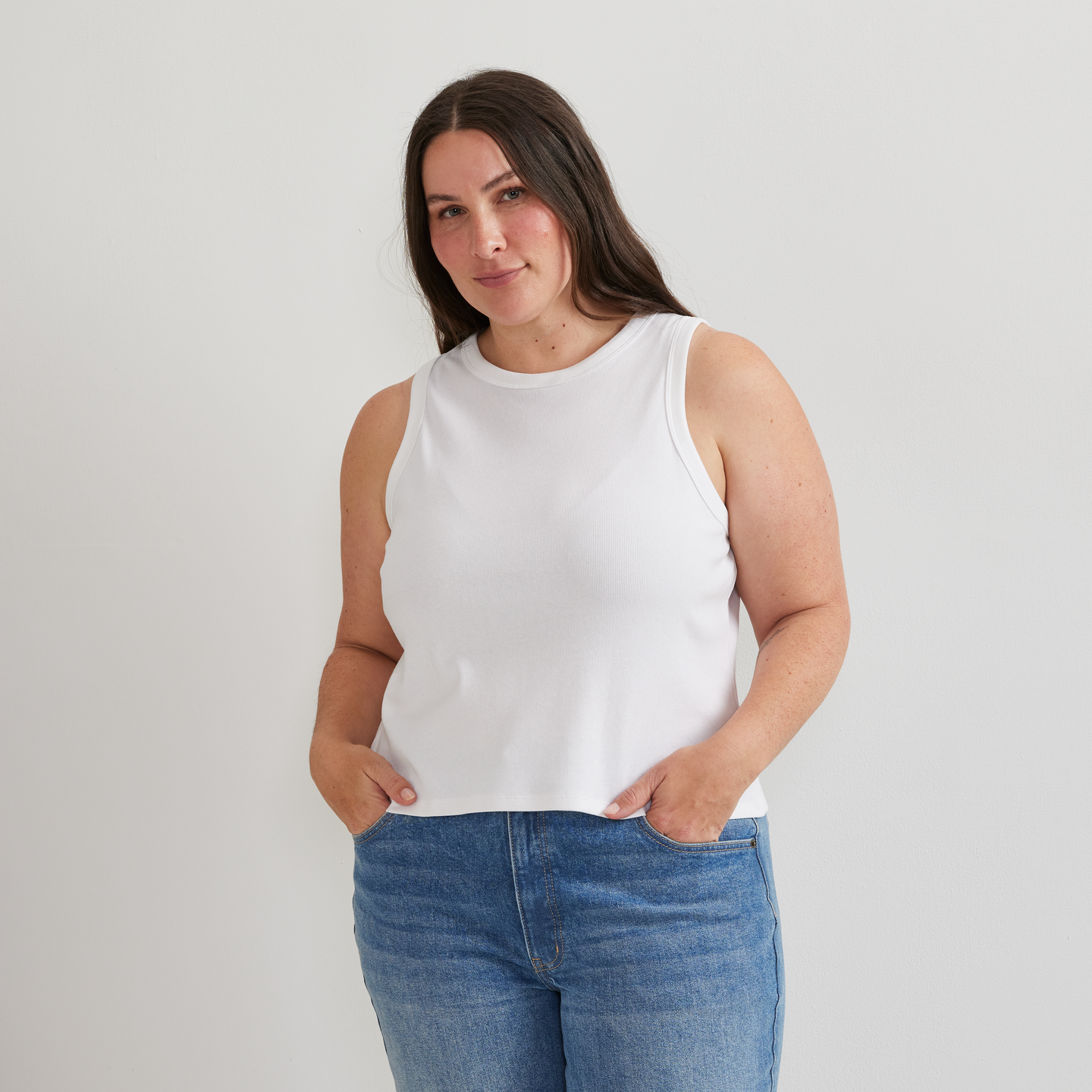 Women's Softline Ribbed Tank-White-Plus-C1