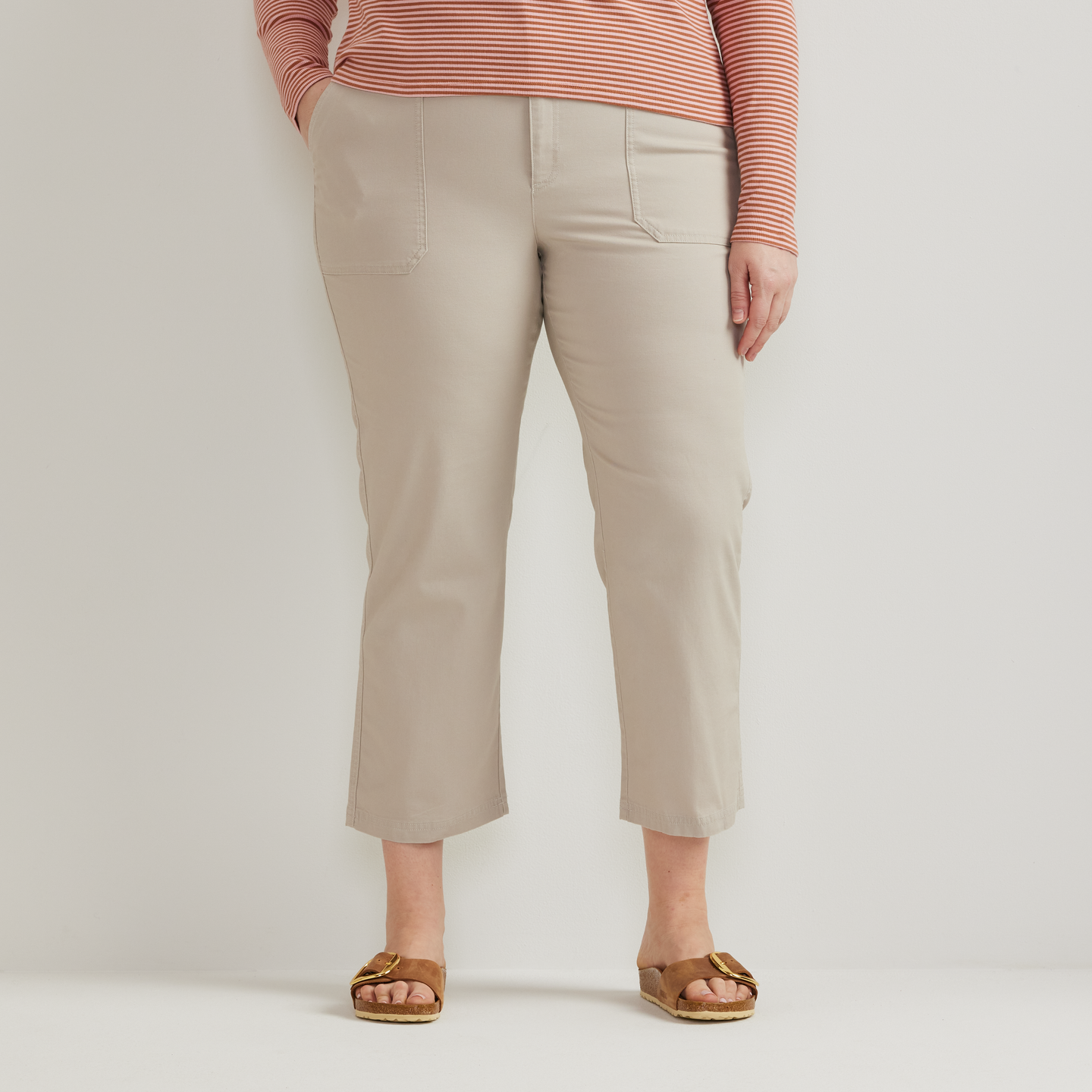 Women's Utility Stretch Canvas Kick Cropped Pants-Pumice-Plus-C1