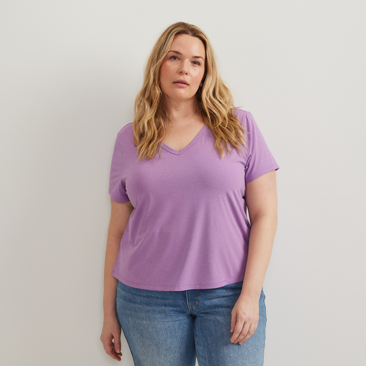 Women's Trek Light Hike Short-Sleeve V-Neck T-Shirt-Hydrgea-Plus-C1